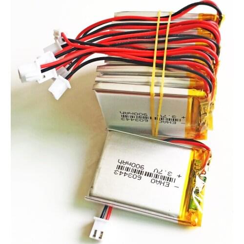 Lot 10pcs 3.7V 900mAh battery 603443 JST 2.54mm 2pin connector Lithium Polymer LiPo Rechargeable For MP3 MP4 GPS camera Speaker
