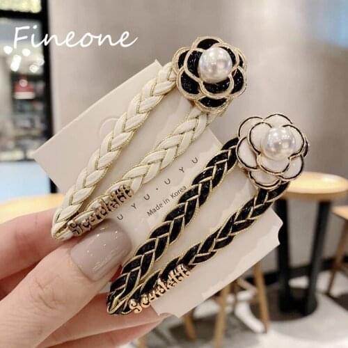 2Pcs/Set INS Hot for Women Korean Fashion Flower Pearl Rhinestone Sweet Hair Clip Camellia Hairpin Barrettes Hair Accessories