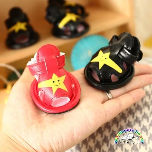 4PCS Leather Sandals for Dogs Summer Dog Shoes for Yorkshire Bulldog Pet Puppy Shoes Chihuahua Dog Shoes Red Black Dog Slippers