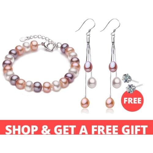 Dainashi TOP Quality Natural Pearl Earrings/Bracelet 925 Sterling Silver Buckle Chain Bracelet Earring Tassel Jewelry Sets