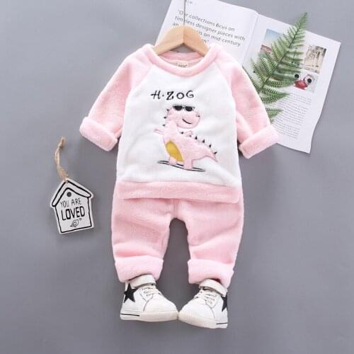 ZWF487 Children Spring Autumn Pajamas Sets Clothing Boys Cartoon Plush Coat+Pants Sleepwear Suits Kids Clothes 3-10 Years