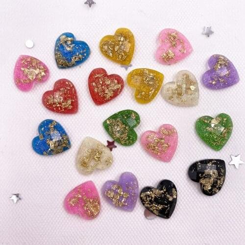 40Pcs 12mm Resin Glitter Filled Gold Foil Facet Heart Gem Flatback Rhinestone Scrapbook DIY Wedding Applique Ornament Craft SG94