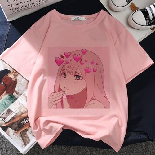 Anime Young Girl Graphic Print T-shirt Women Harajuku Aesthetic Pink Tops Tshirt Tee 2021 Summer Y2k Kawaii Manga Female T Shirt