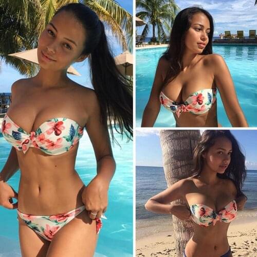 50% Hot Sales Sexy Women Bikini Floral Print Swimwear Underwire Padded Bra Briefs Bathing Suit