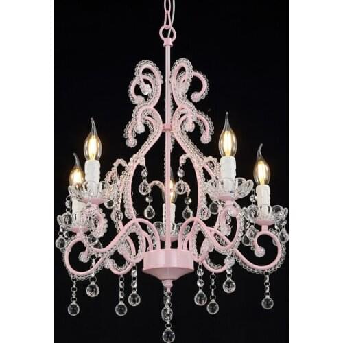 Childrens room crystal chandelier Korean wedding room dining room lamp American pink princess room girl bedroom chandeliers
