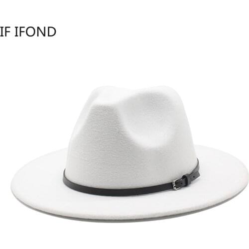 Quality Wide Brim Simple Felt Fedora Hat Wide Brim Church Top Hat for Men Women Jazz Church Godfather Sombrero Caps