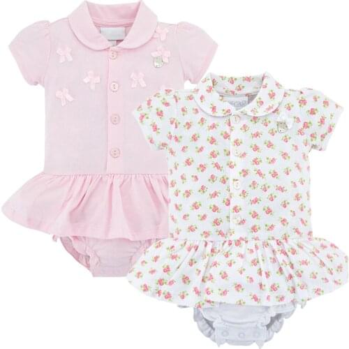 Kavkas 2020 Baby Girls Bodysuit Cotton Summer Short Sleeve Dress Design Bow Newborn Girl Clothes 0-6 months Infant Outwear