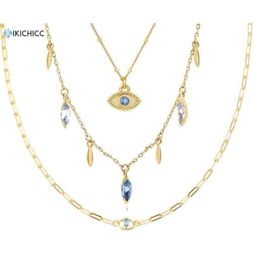 KIKICHICC 925 Sterling Silver Gold Lucky Eye Blue Four Type Long Chain Choker Necklace Women Wedding Party Luxury Jewelry Gift