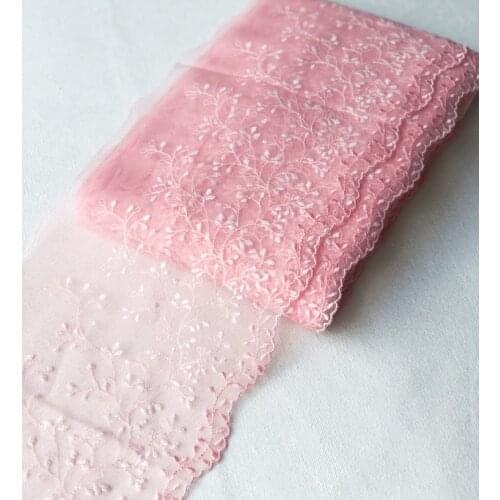 1 Meter Width 17cm Mesh Pink Floral Pattern Embroidery Soft Lace Trim For Garment Clothing Wedding Derocation