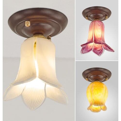 Pastoral Glass Glass bud Corridor Ceiling Light Creative Painted Kitchen Ceiling Lamp Country Rustic Bedroom Ceiling Lamps