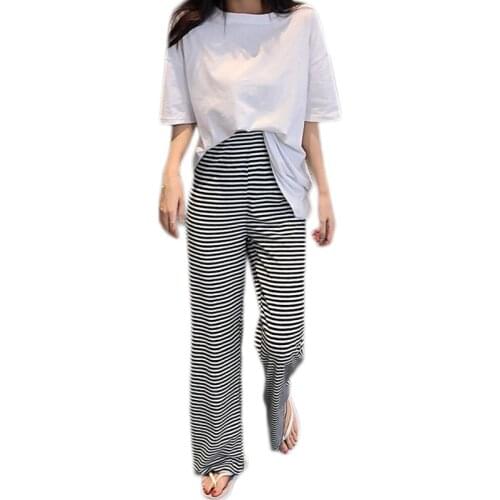 Summer Spring Pregnancy Wide Leg Striped Loose Maternity Pants Adjustable Belly Casual Trousers for Pregnant Women Plus Size