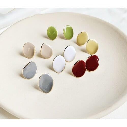 Minar Minimalist Green Pink Burgundy White Grey Enamel Earrings for Women Metal Geometric Small Stud Earrings Korean Jewelry