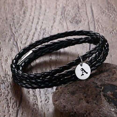 Fashion PU Braided Leather Bracelet Custom Letter Men Bracelet for Women Jewelry Multilayer Leather Clasps Charm Bracelet