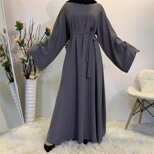 Muslim dress womens dress 2021 Dubai solid color long-sleeved robe womens Turkish American clothing Muslim suit