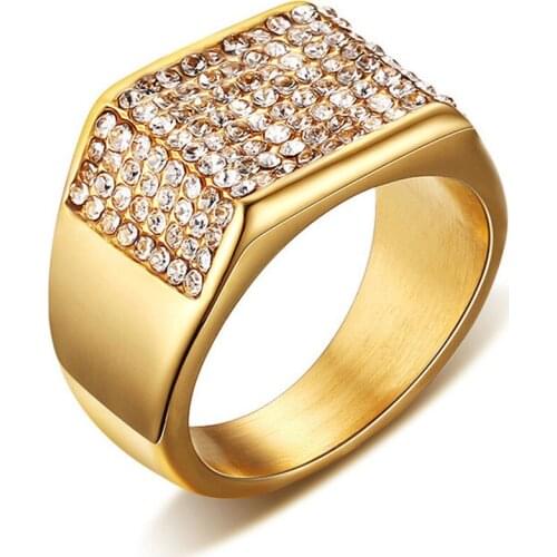 Yellow gold color ring for men full diamonds wedding engagement party jewelry titanium cool gifts for men sizes 7,8,9,10,11,12