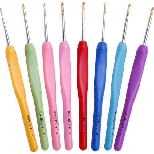 8Pcs/Set Multicolor Plastic Handle Aluminum Crochet Hooks Knitting Needle Set 1mm-2.75mm Yarn Sweater Weave Craft Tools Gift