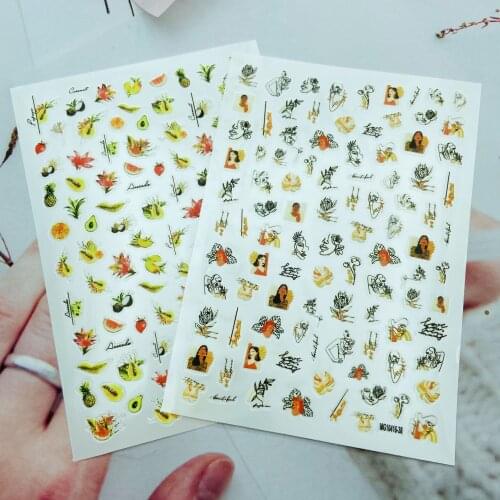 Stick Figure Fruit Pattern Nail Art Sticker Self-adhesive Transfer Decal 3D Slider DIY Tricks Nail Decoration Manicure Package