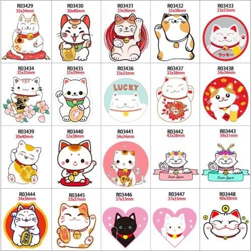 New Cute Lucky Cat Cartoon Flatback Planar Resin Printed 10pcs/lot for DIY Kids Decoration Crafts Accessori R0343 R0344