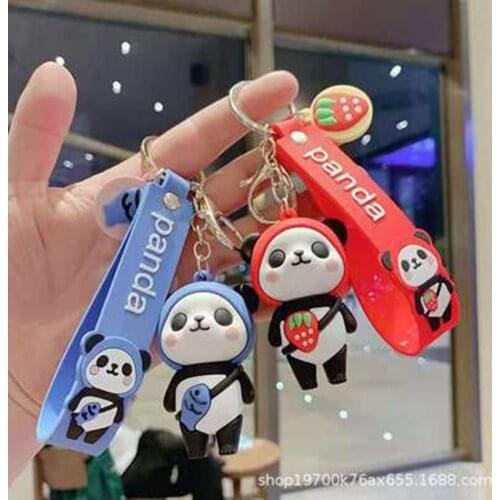 New fashion metal silicone cute cartoon panda romantic keychain creative mobile phone bag car pendant fun keychain