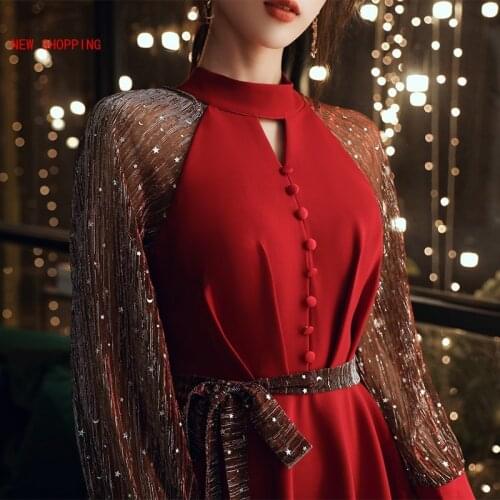 Autumn Xmas Party Dresses Red Sexy Dresses Women Christmas O Neck Black Mini Dress Party Elegant Tassel Dress Women Club Wear