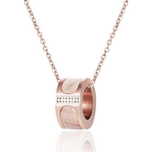 Fine Inlaid 4 Zircon And White Shell Pendant Necklace For Women Top Quality Titanium Steel Rose Gold Necklace Gift Wholesale