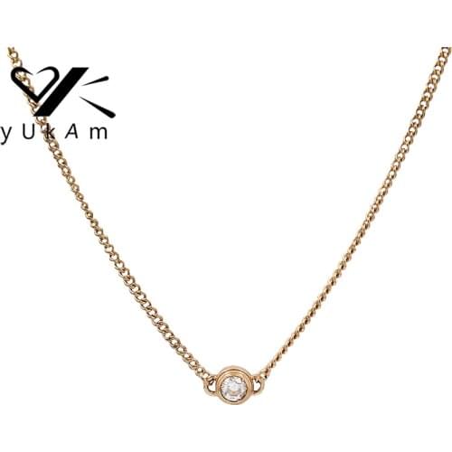 YUKAM Jewelry Simple Silver Color Gold Round Zircon Rhinestone Chokers Chain Necklaces for Women Small CZ Crystal Tiny Necklaces