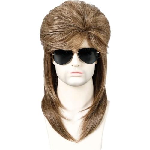 Wigs for Men Synthetic Costume Wigs Medium Length Rock Hair With Bangs Natural Wigs Cosplay Daily Use Heat Resistant Fiber Wigs