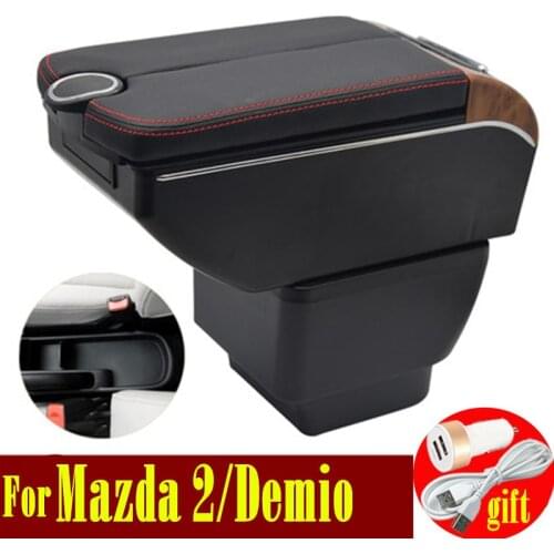 For Mazda 2 Demio Mazda2 Armrest box Double doors open 7USB Centre Console Storage Box Arm Rest