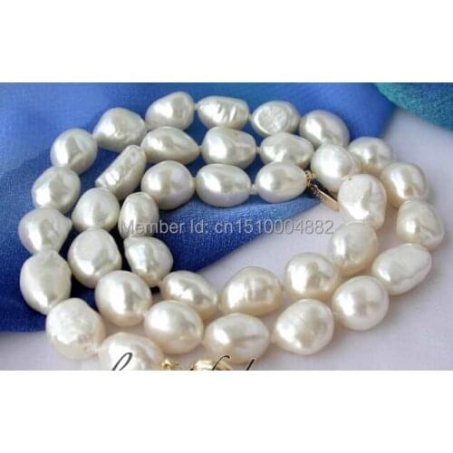 Shitou 00177 17" 12mm white baroque freshwater pearl necklace