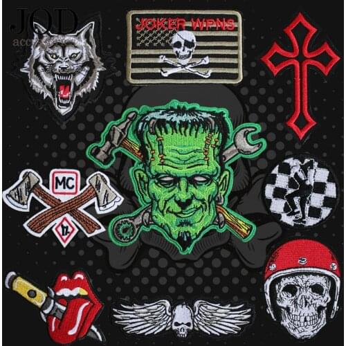JOD BIKERS PUNK ROCK SKULL Embroidered Iron on Thermo Adhesive Patches Clothing Ironing Applications for Clothes Hot Sticky