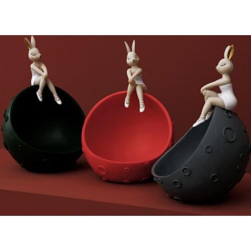 Creative Space Rabbit Girl Entrance Key Storage Decoration Nordic Room Decoration Half Moon Model Dried Fruit Plate