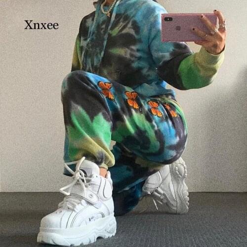 Tie Dye Butterfly Print Tie Dye Pants Women Fashion High Waist Loose Sweatpants Avant-Gardey2K Trousers Summernew Clothes