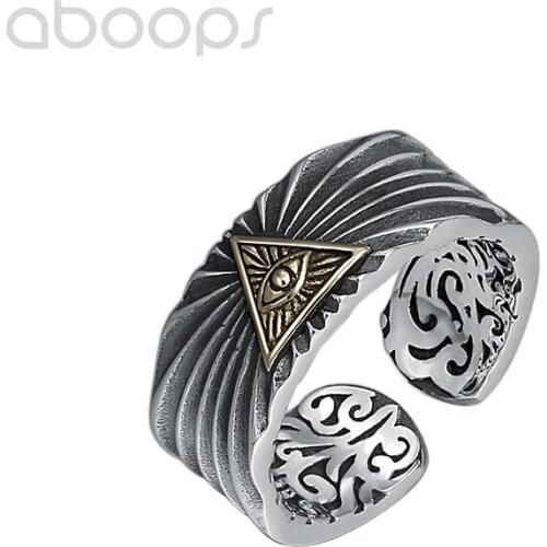 Vintage 925 Sterling Silver All Seeing Eye Ring for Men Boys,Adjustable Size 8-10.5,Free Shipping