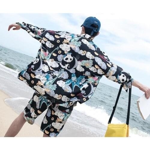 Yukata Men 2019 Summer Boho Kimonos Shorts Beach Suit Haori Asian Clothes Shirt Kimono Cardigan Men Japanese Pajamas Mens FF2107