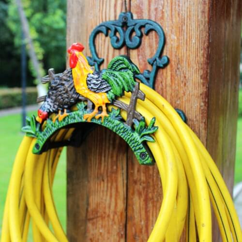 Garden Hose Holder Country Rooster Cock Wall Mounted Cast Iron Metal Hose Hanger Hose Reels Home Courtyard Yard Villa Gardening