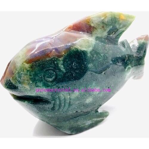 Natural Ocean Jasper Carved Crystal Animal Fish Quartz Figurine Healing Crystal Feng Shui Guardian Aesthetic Room Decor Gifts