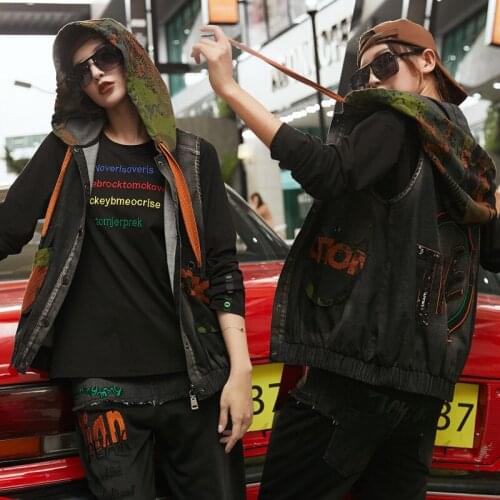 Spring Autumn new fashion all-match street jacket hooded vest letter jacket women Y664