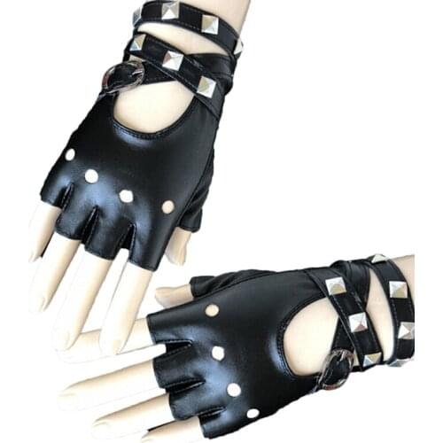1pair Gothic Punk Cool Lady Women Sexy Disco Dance Rock-and-roll Fingerless Short PU Leather Gloves Black Red White