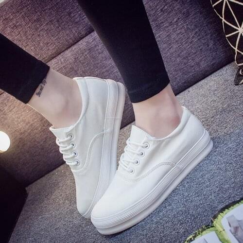 2021 Summer New Canvas Shoes Womens Wild Casual Low-top Platform Platform Shoes White Shoes