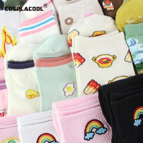 [COSPLACOOL]Japanese Harajuku Cute Funny Socks Handmade Jacquard Fruit Meias Kawaii Crew Socks Women Embroidery Skarpetki Sokken
