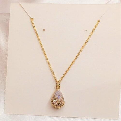 Womens Geometric Zircon Water-Drop Necklace Gold-Tone Rhinestone Necklace Fashion Accessories Christmas Gift
