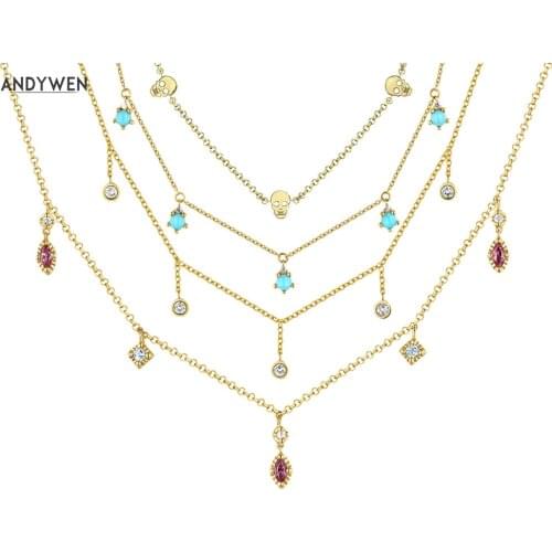 ANDYWEN 925 Sterling Silver Crystal Zircon Charm Long Chain Choker Luxury Jewelry Necklace 2021 Women Wedding Party Jewels