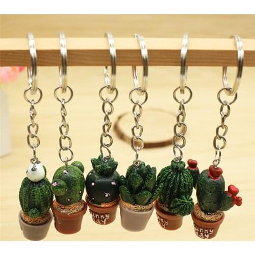1Pc car keychain For Women Girls Random Color Cactus Potted Simulation Plant Keychain Cute Design Mixed Style Resin