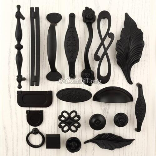 10PCS Classic Black Furniture Handles Zinc Alloy Drawer Closet Cupboard Cabinet Handles and Knobs European Kitchen Pull Handles