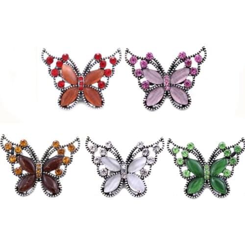 10pcs/lot New Snap Jewelry Rhinestone Butterfly 18mm Snap Buttons DIY Charms Fit Leather Silver Snap Bracelet Necklace for Women