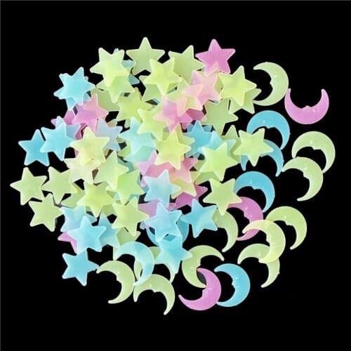 100P Star Moon Wall Stickers Energy Storage Fluorescent Glow In The Dark Christmas Kids Bedroom Luminous Wall Sticker Home Decor