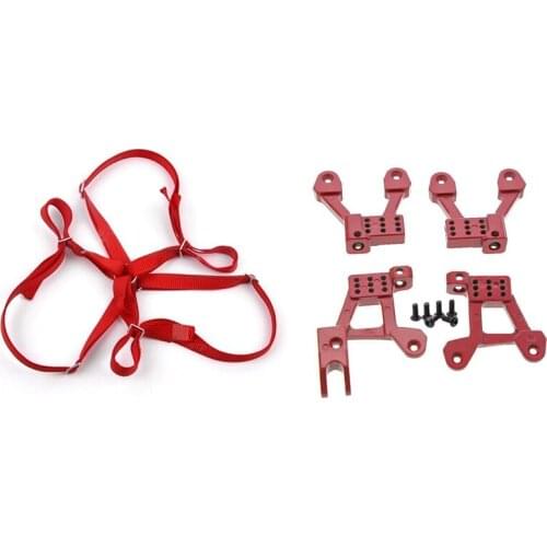 2 Set RC Car Part: 1 Set RC Crawler Spare Tire Wheel Anti-Slip Belt & 1 Set Front Rear Shock Damper Towers Mount Hoops