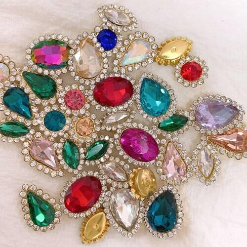 20pcs Mix color mix shape sew on rhinestone with gold flatback crystal strass stone for DIY garments cloth decoration