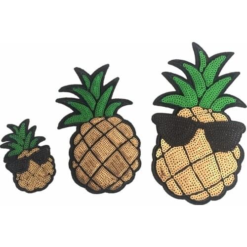 3 Pieces/set Glasses Pineapple Patches for Clothes Iron on Sequined Patch DIY Sewing Stickers Cartoon Fruit Embroidery Appliques
