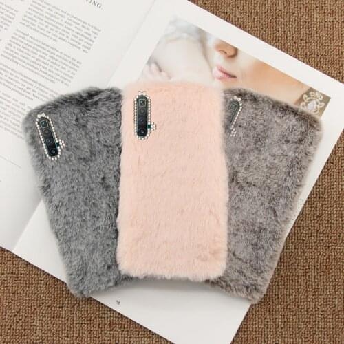 Realme X3 Super Zoom Case Fashion Plush Rabbit fur Keep warm Shiny diamond Silicone Back Cover For Realme X3 Super Zoom Cases